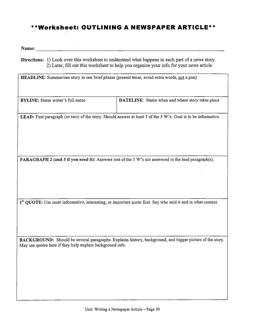 10 Newspaper Worksheet Examples To Download