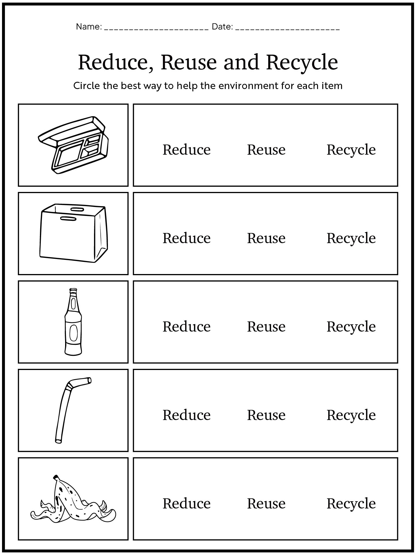 Free Printable Recycling Worksheets For Kindergarten