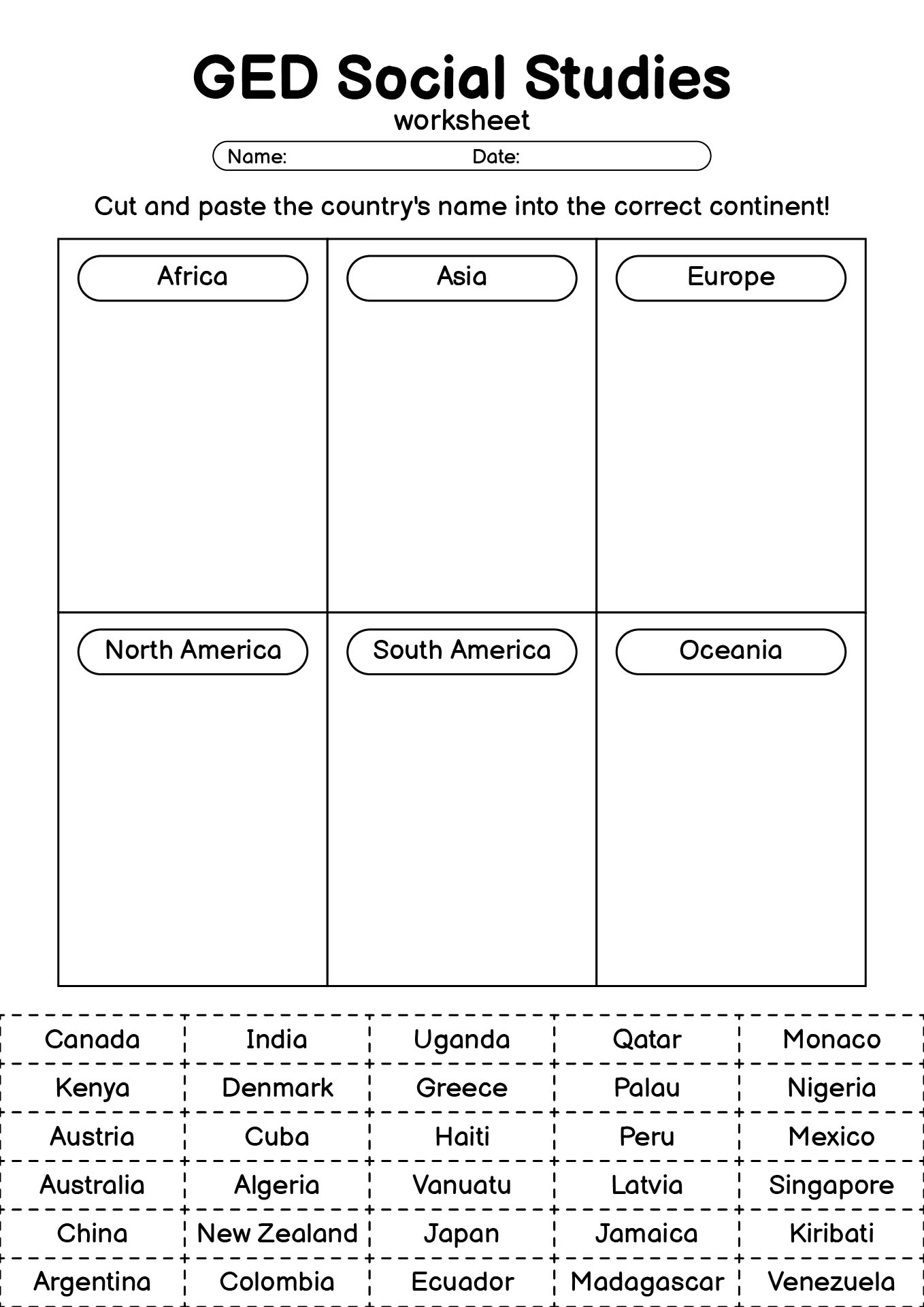 Free Printable Ged Social Studies Worksheets
