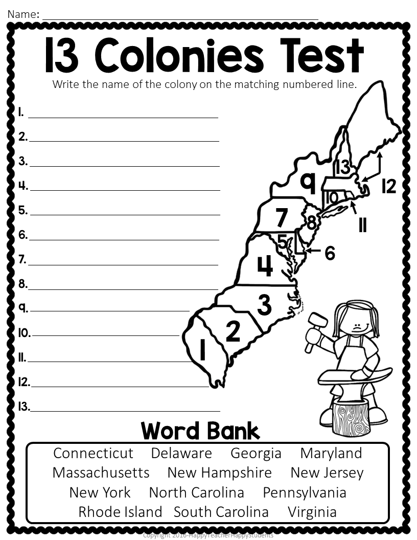 13 Colonies Map Quiz 13 Colonies Map Worksheet Blank 13 Colonies Map U0026 13 Colonies Test Homeschool
