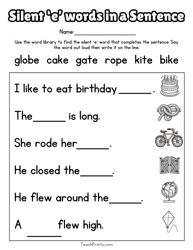 13 Silent E Worksheets Free PDF Printables Teach Prints