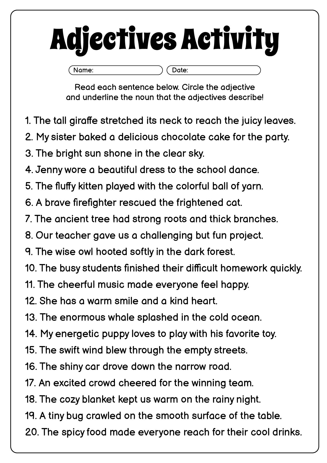 16 Printable Adjective Worksheets 4th Grade Free PDF At Worksheeto