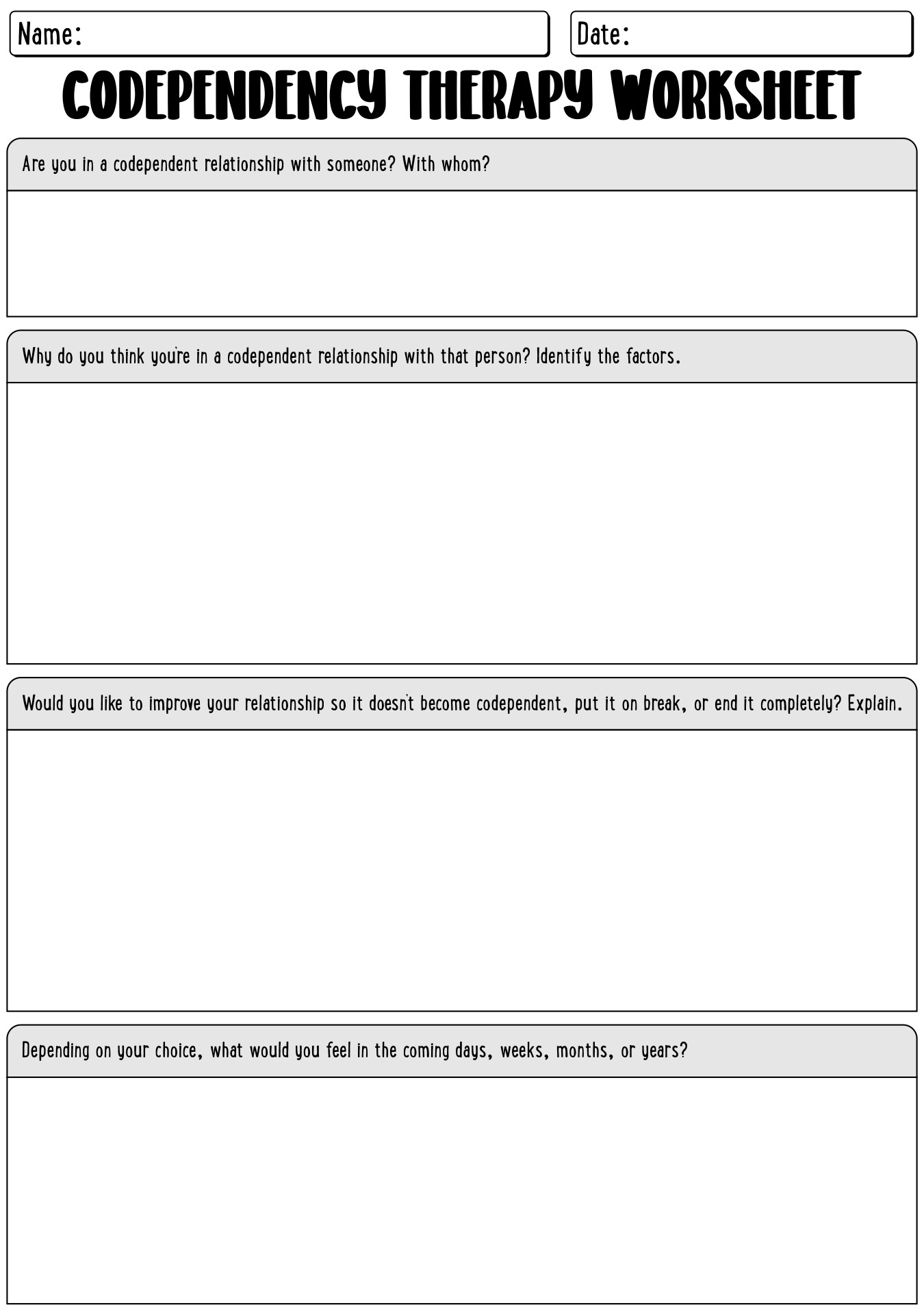 Free Printable Codependency Worksheets