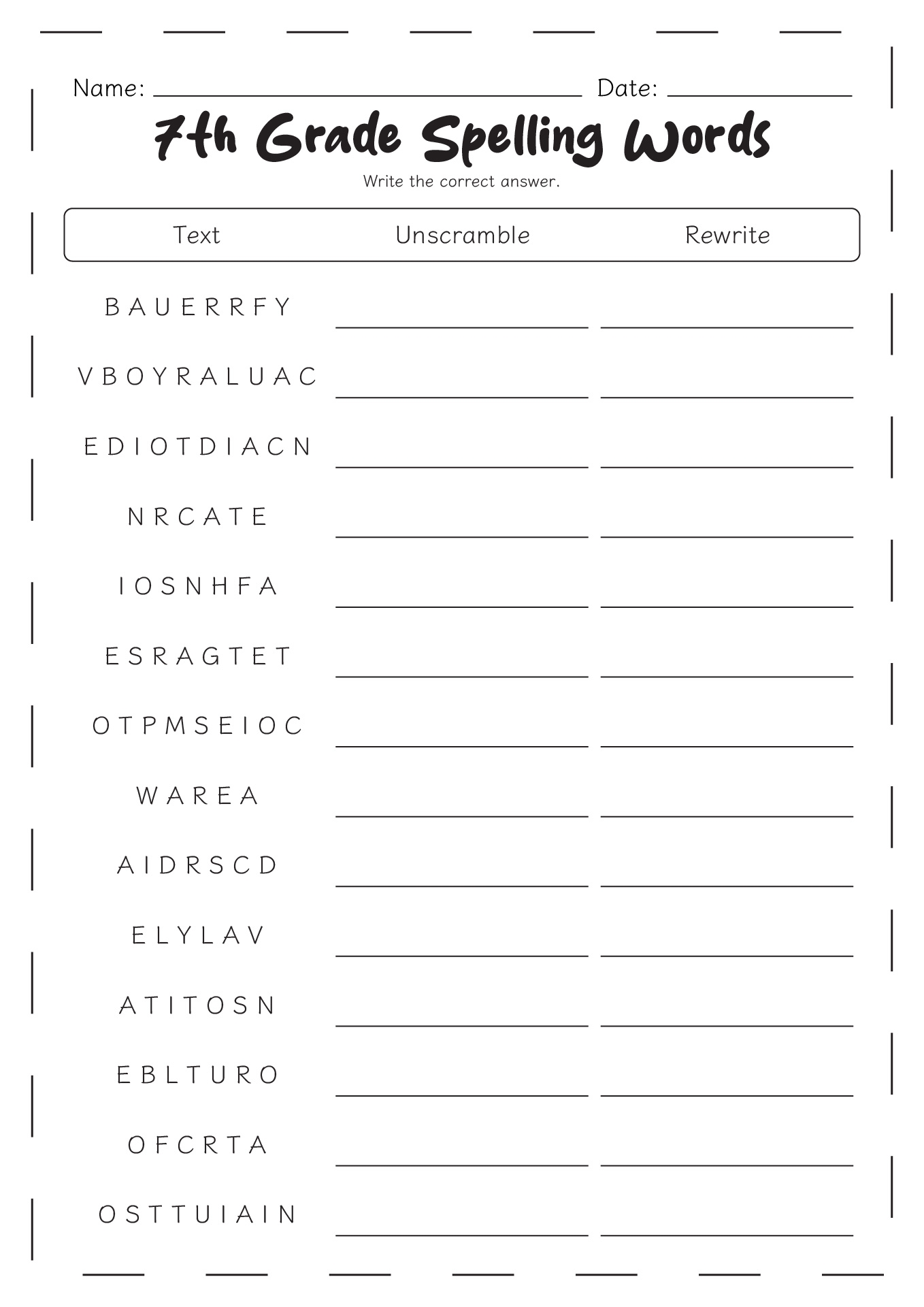 Free Printable Spelling Word Worksheets