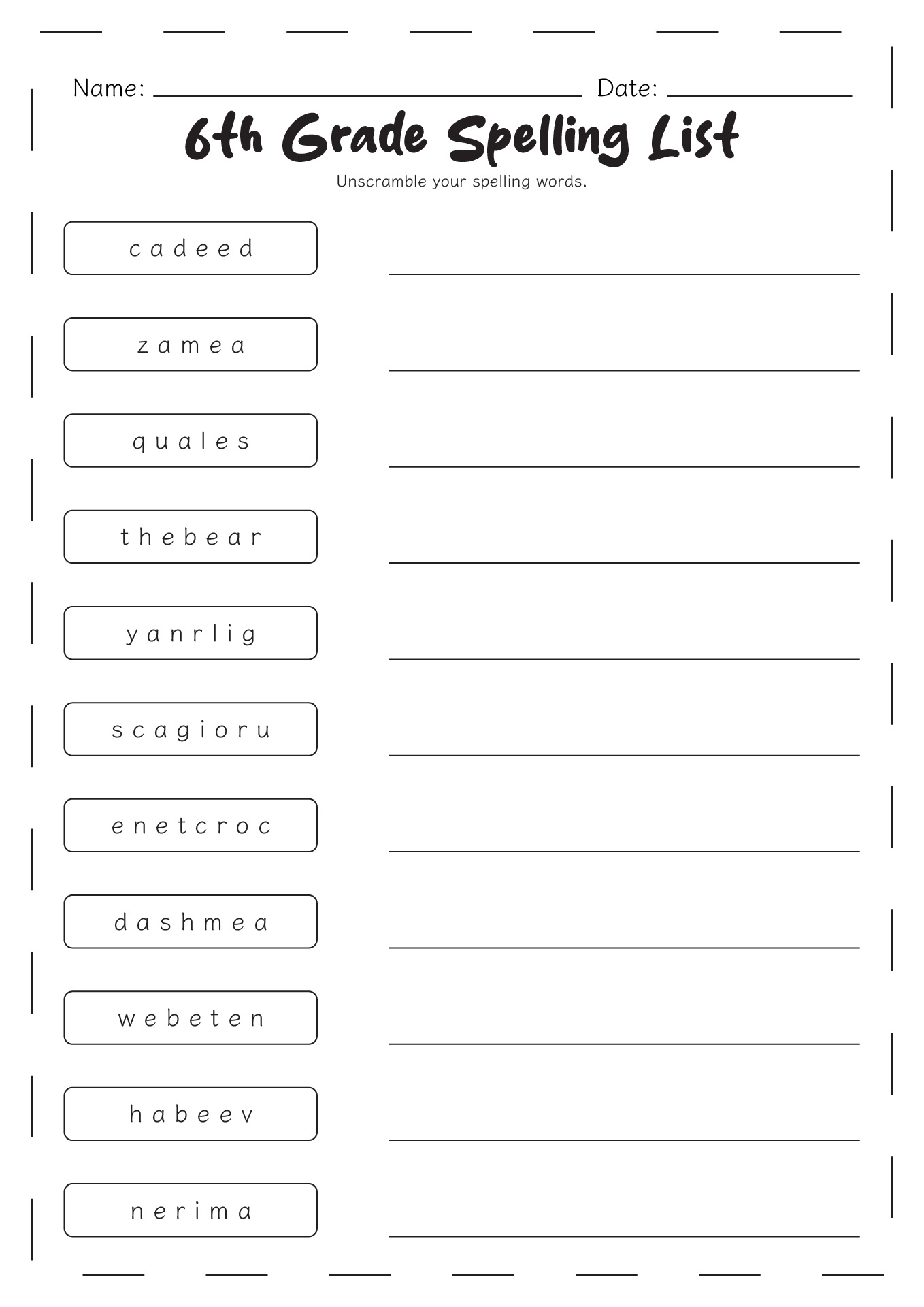 17 Sixth Grade Spelling Words Worksheets Free PDF At Worksheeto