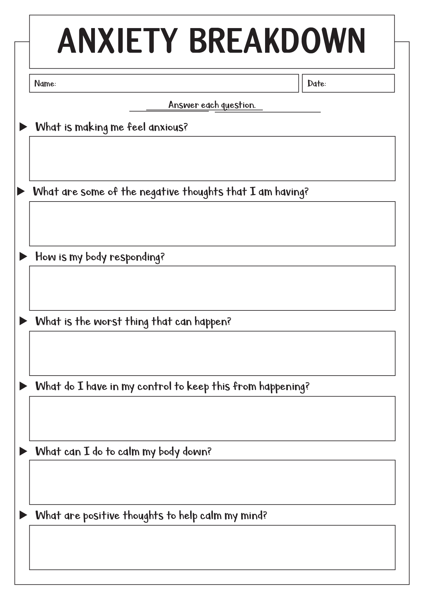 Free Printable Anxiety Worksheets Pdf