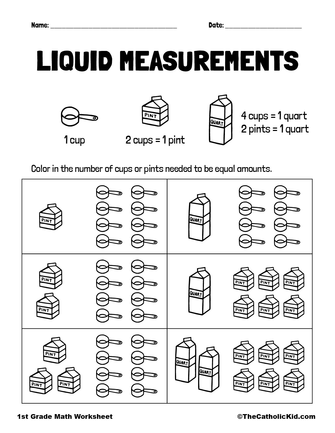 1st Grade Worksheet Measuring Liquids TheCatholicKid Worksheets Library