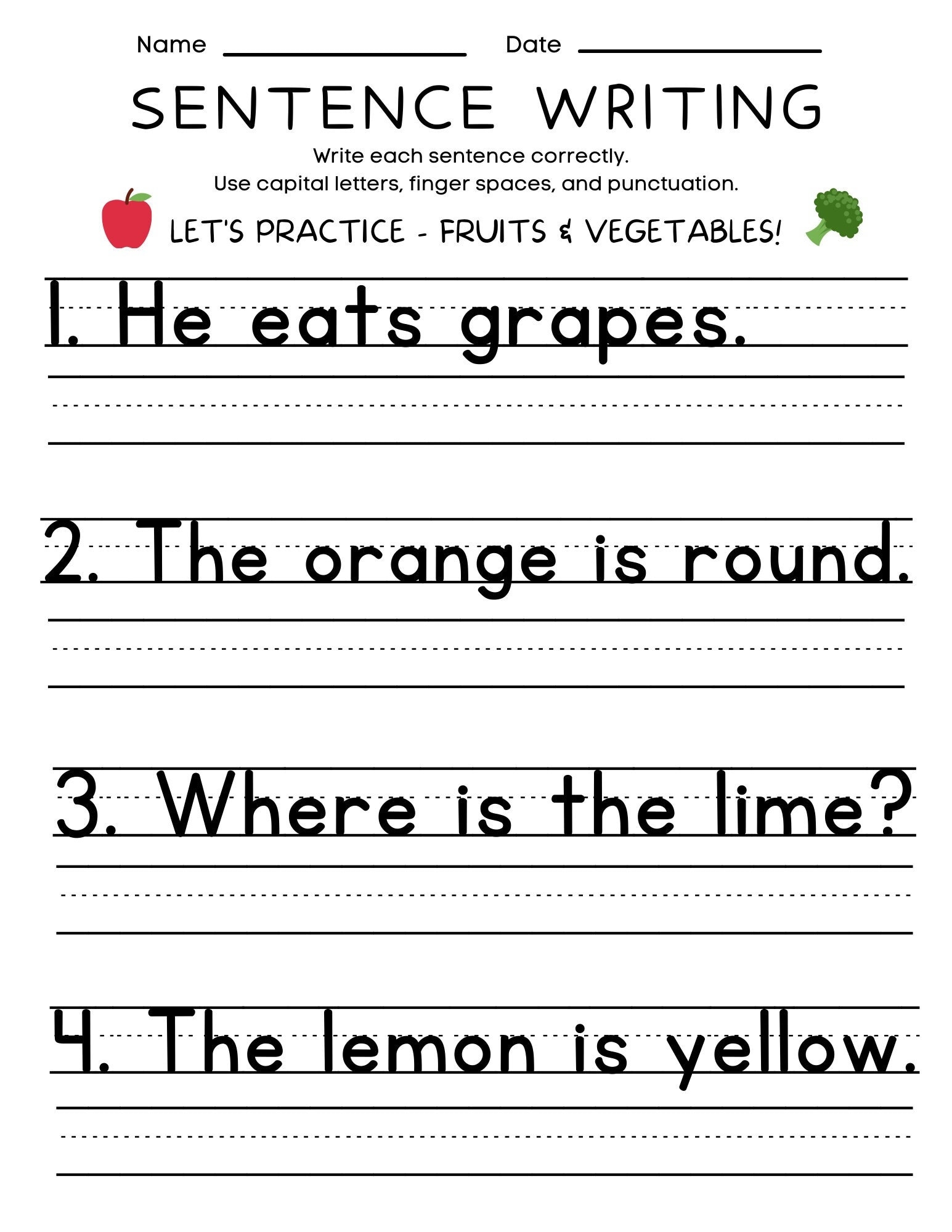 Free Printable Sentence Worksheets
