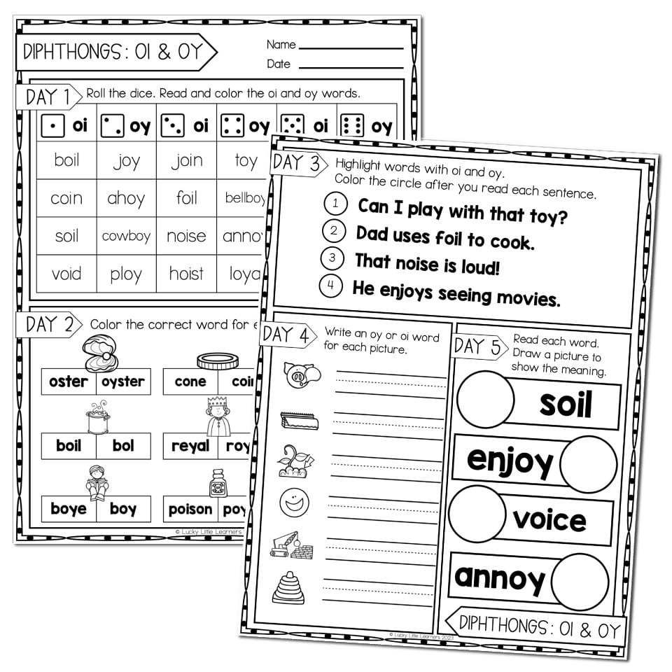 2nd Grade Phonics Worksheets Diphthongs OI U0026 OY Lucky Little Learners