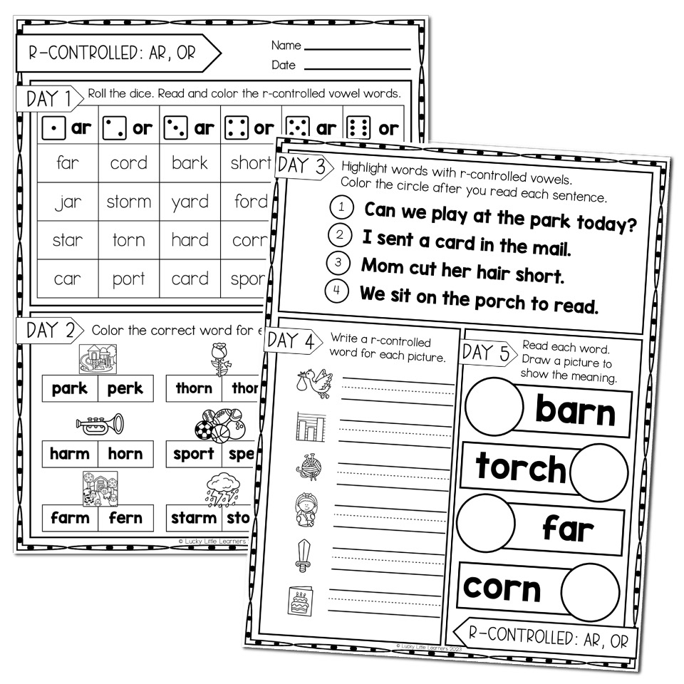 Free Printable R Controlled Vowel Worksheets