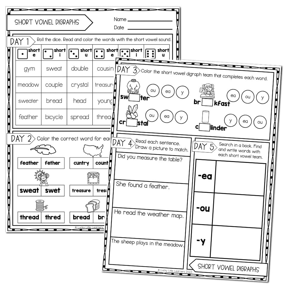 2nd Grade Phonics Worksheets Short Vowel Digraphs Lucky Little 