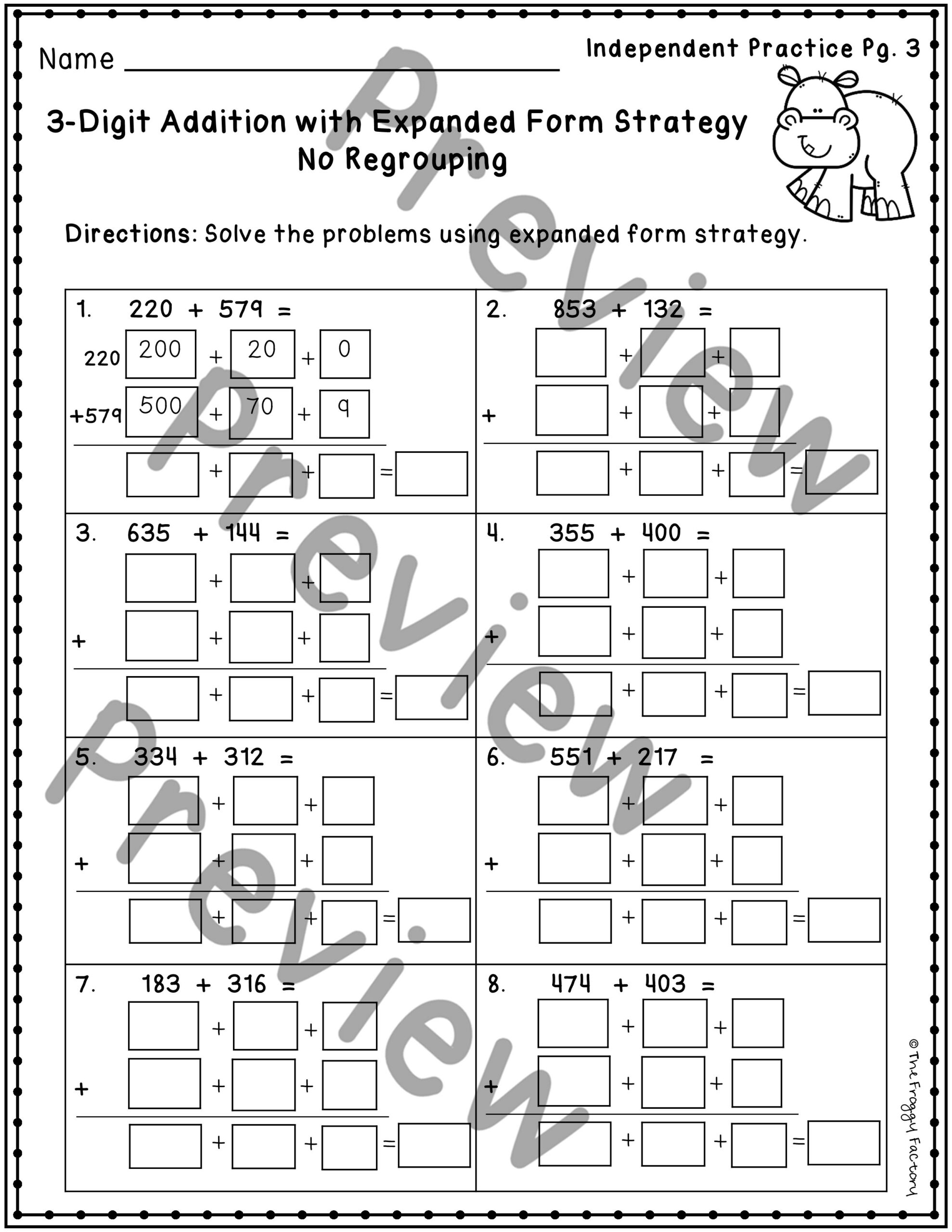 3 Digit Addition Expanded Form Addition Strategies Worksheets 