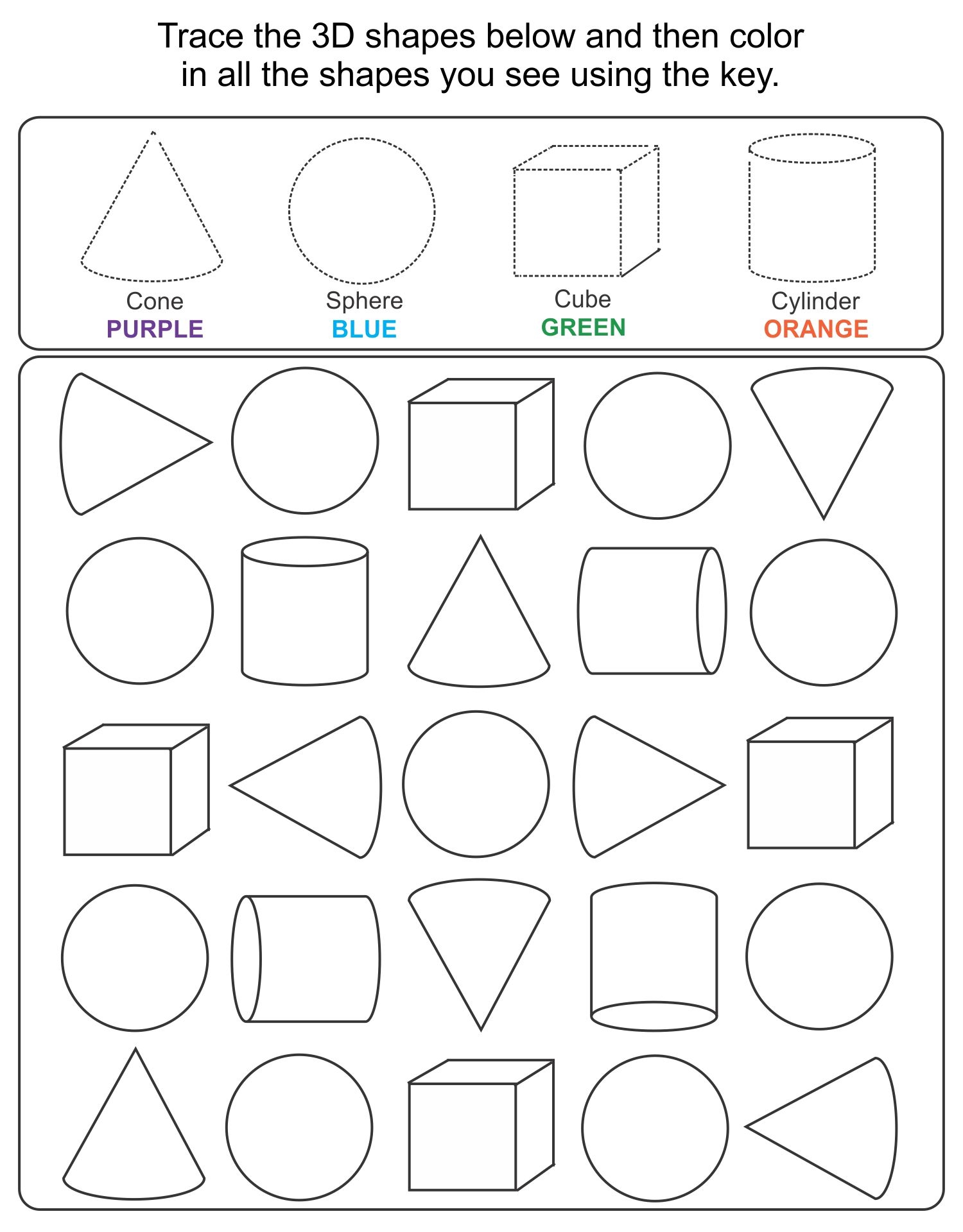 3d Shapes Free Printable Worksheets