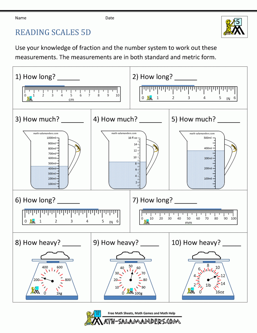 Free Printable Measuring Worksheets