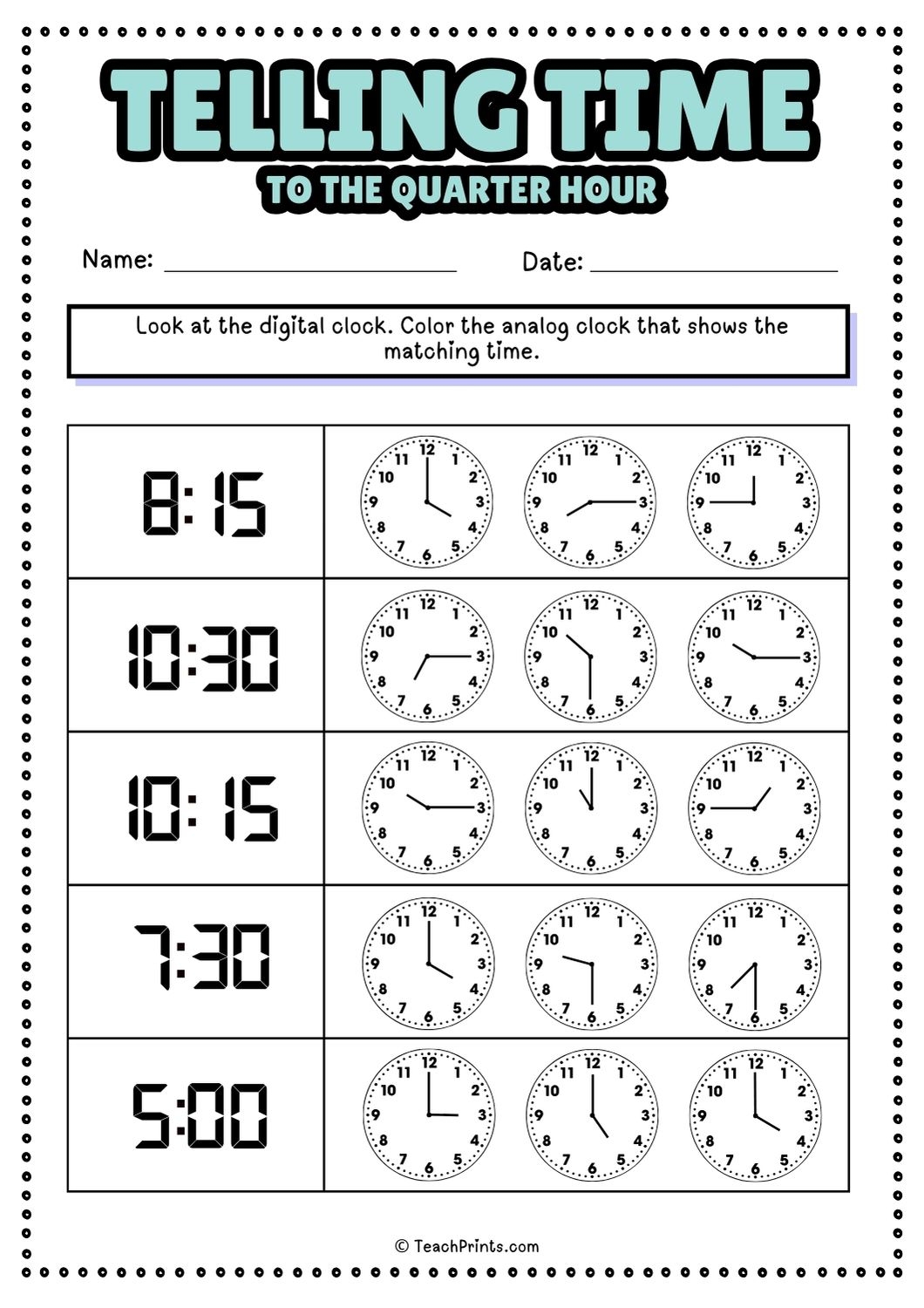 Free Printable Clock Worksheets Pdf