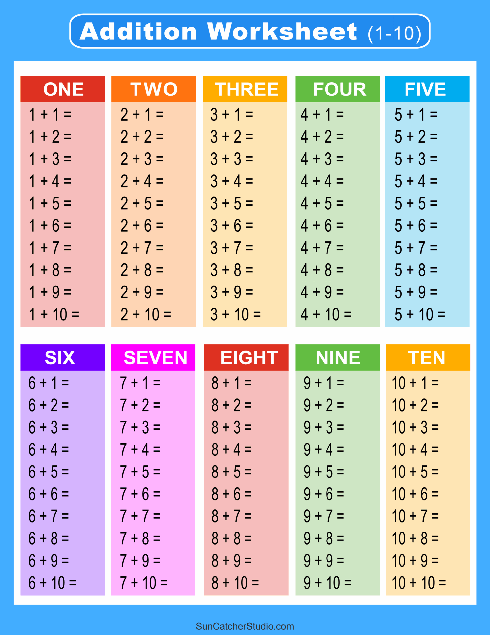 Addition Charts Tables U0026 Worksheets Free Printable PDF Files Free Printables Monograms Design Tools Patterns U0026 DIY Projects