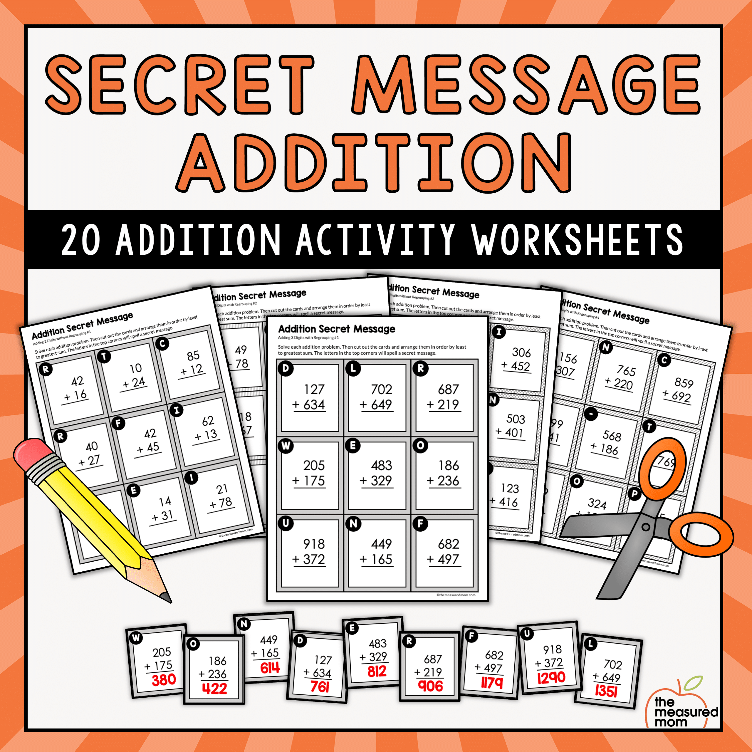 Addition Secret Message Worksheets