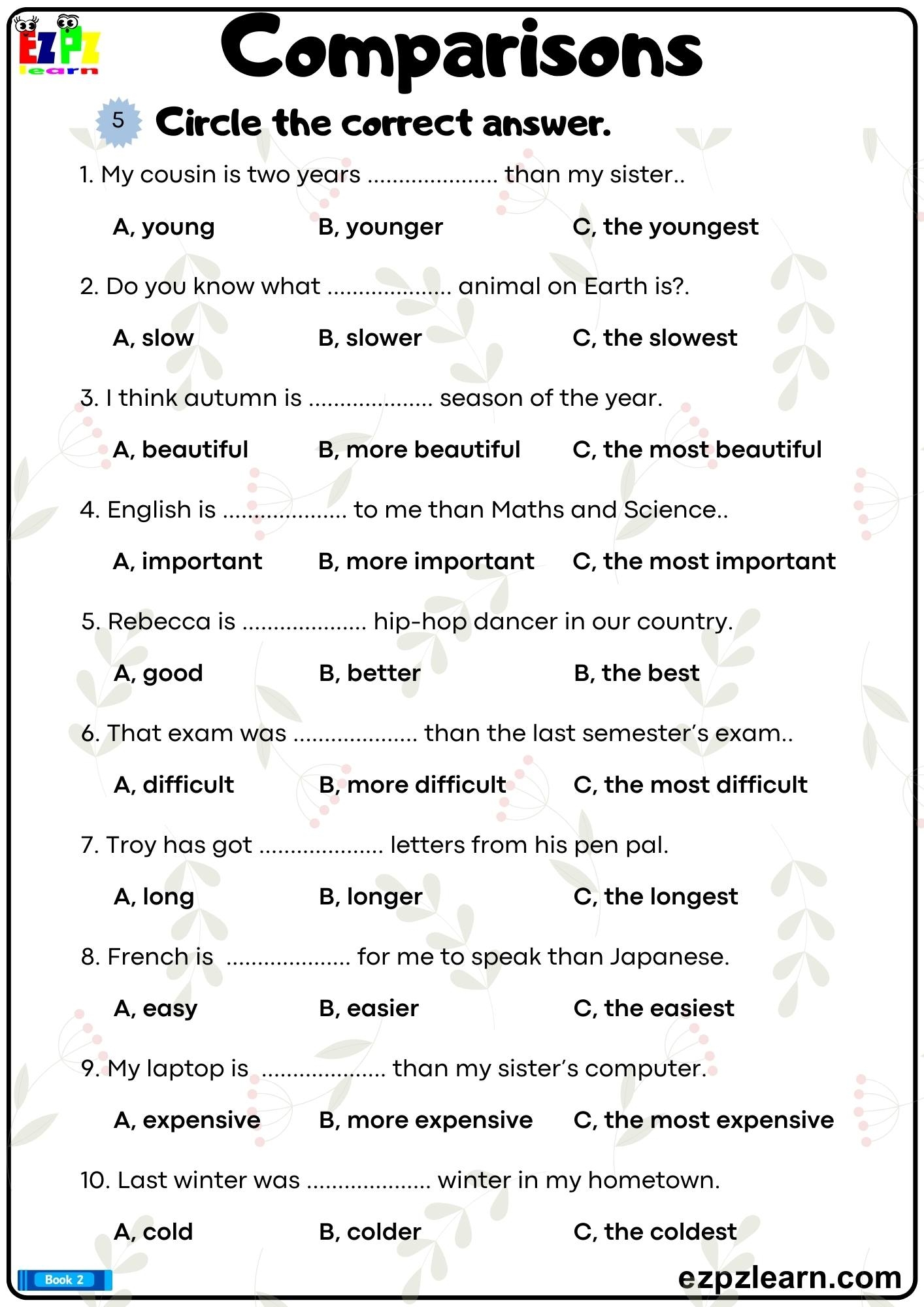 Free Printable Worksheets On Adjectives