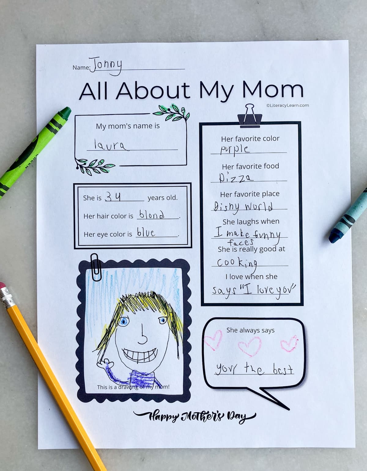 Free Printable All About Mom Worksheet