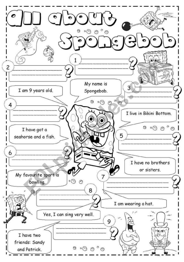 All About Spongebob ESL Worksheet By Joannaturecka Worksheets Library