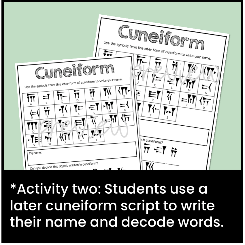 Ancient Mesopotamia Cuneiform Writing Script Activity