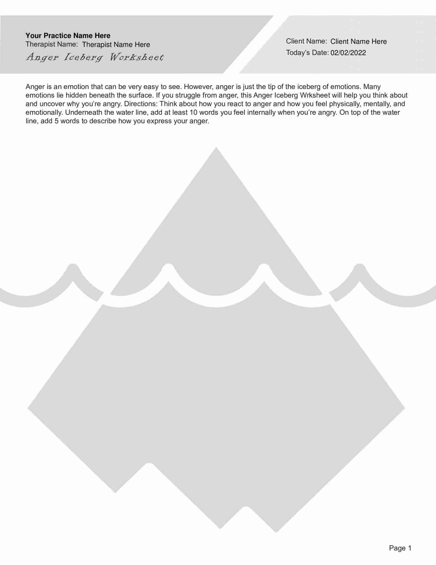 Free Printable Anger Iceberg Worksheet Pdf Free Printable Anger Iceberg Worksheet Pdf
