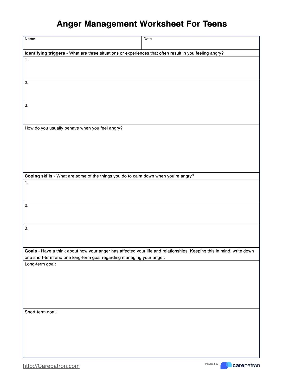 Free Printable Counseling Anger Management Worksheets
