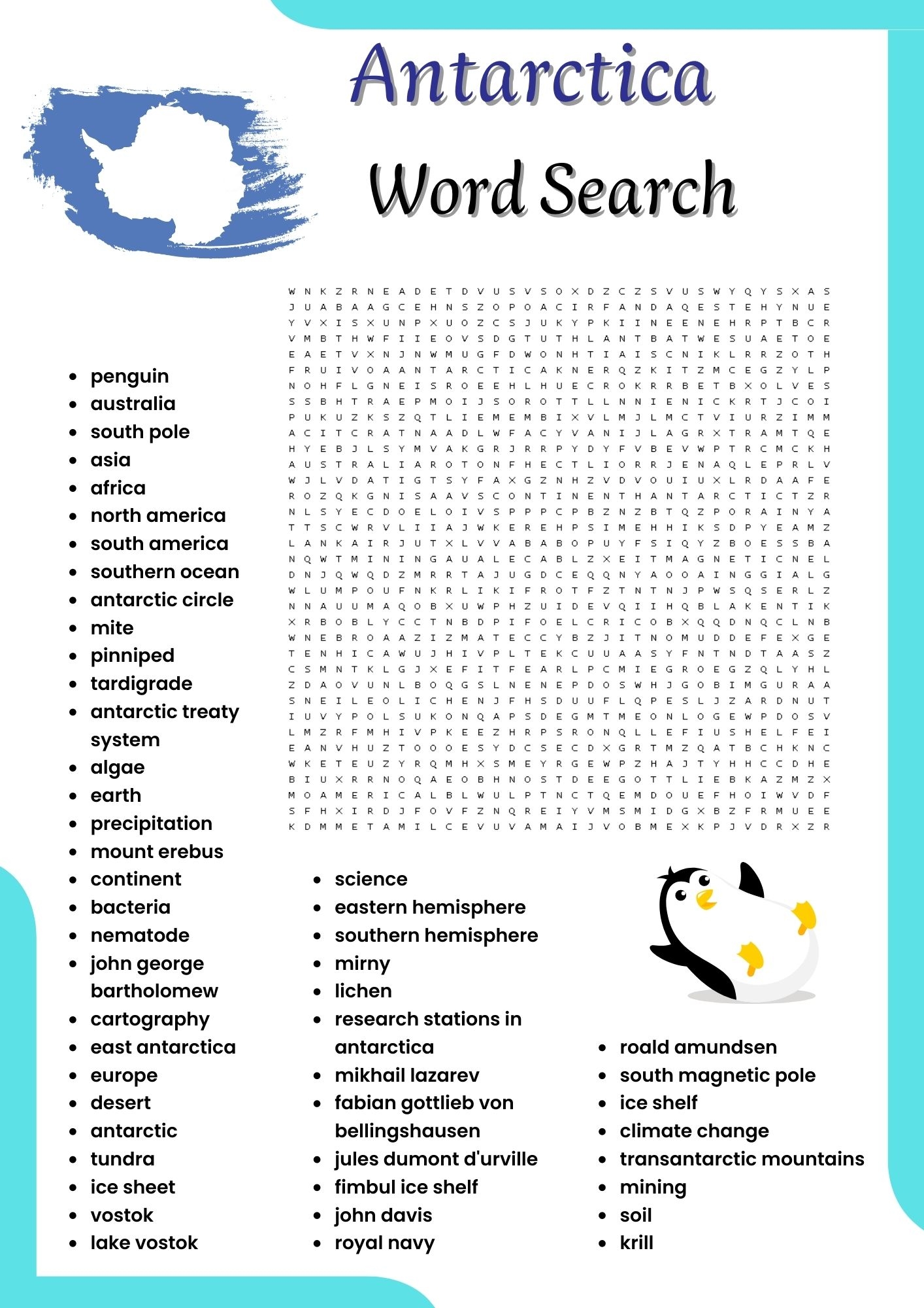 Antarctica Word Search Puzzle Worksheet Activities For Kids