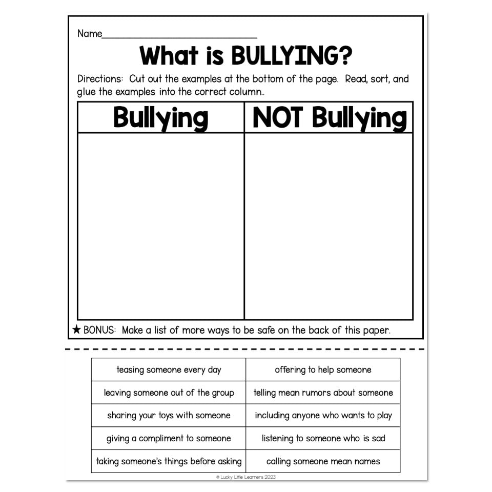 Anti Bullying Bullying Sort Lucky Little Learners
