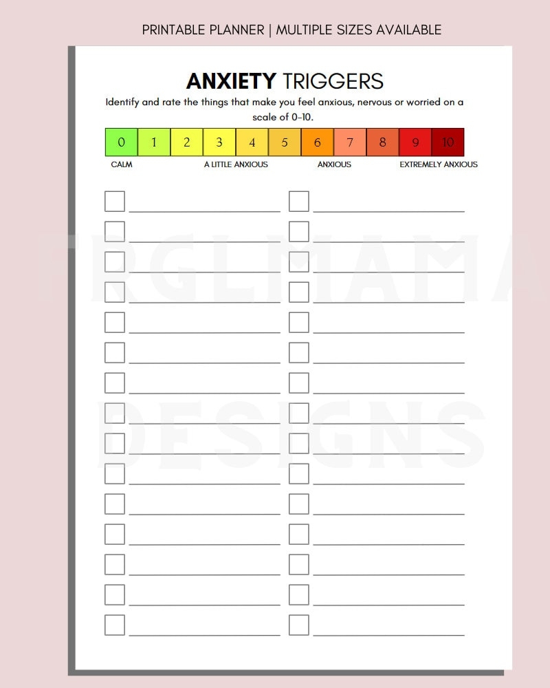 Anxiety Triggers Printable Anxiety Worksheets Therapy Tools Therapy Worksheets Anxiety Journal Therapy Office DBT CBT Anxiety Journal Etsy UK