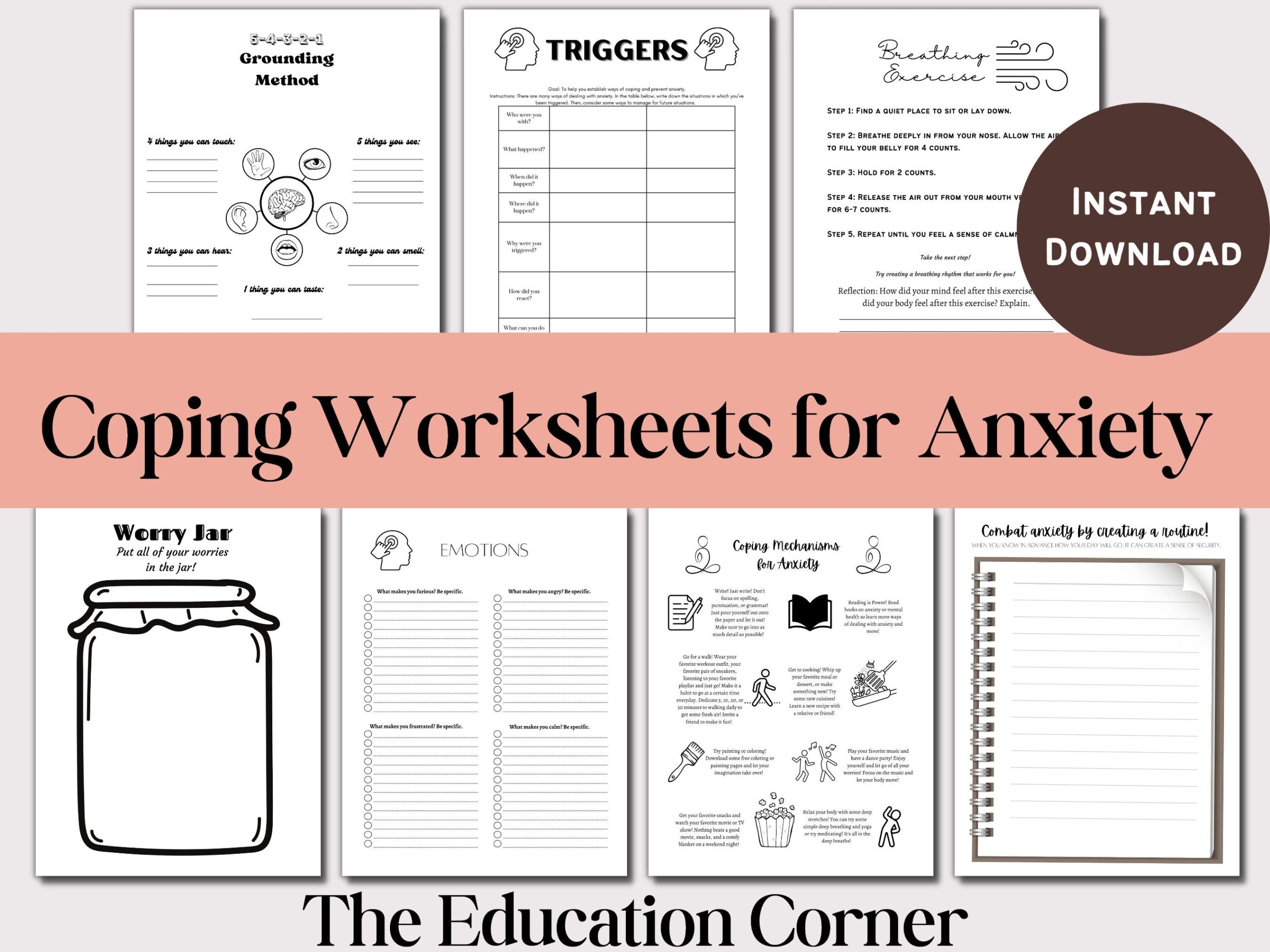 Anxiety Worksheets Mental Health Worksheets PDF Printable Instant Download Trigger And Coping Mechanisms Anxiety Printables Etsy UK