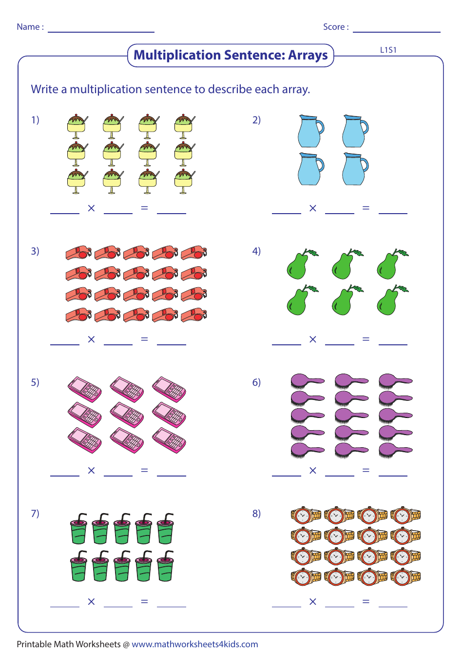 Arrays Multiplication Sentence Worksheet With Answer Key Download Printable PDF Templateroller