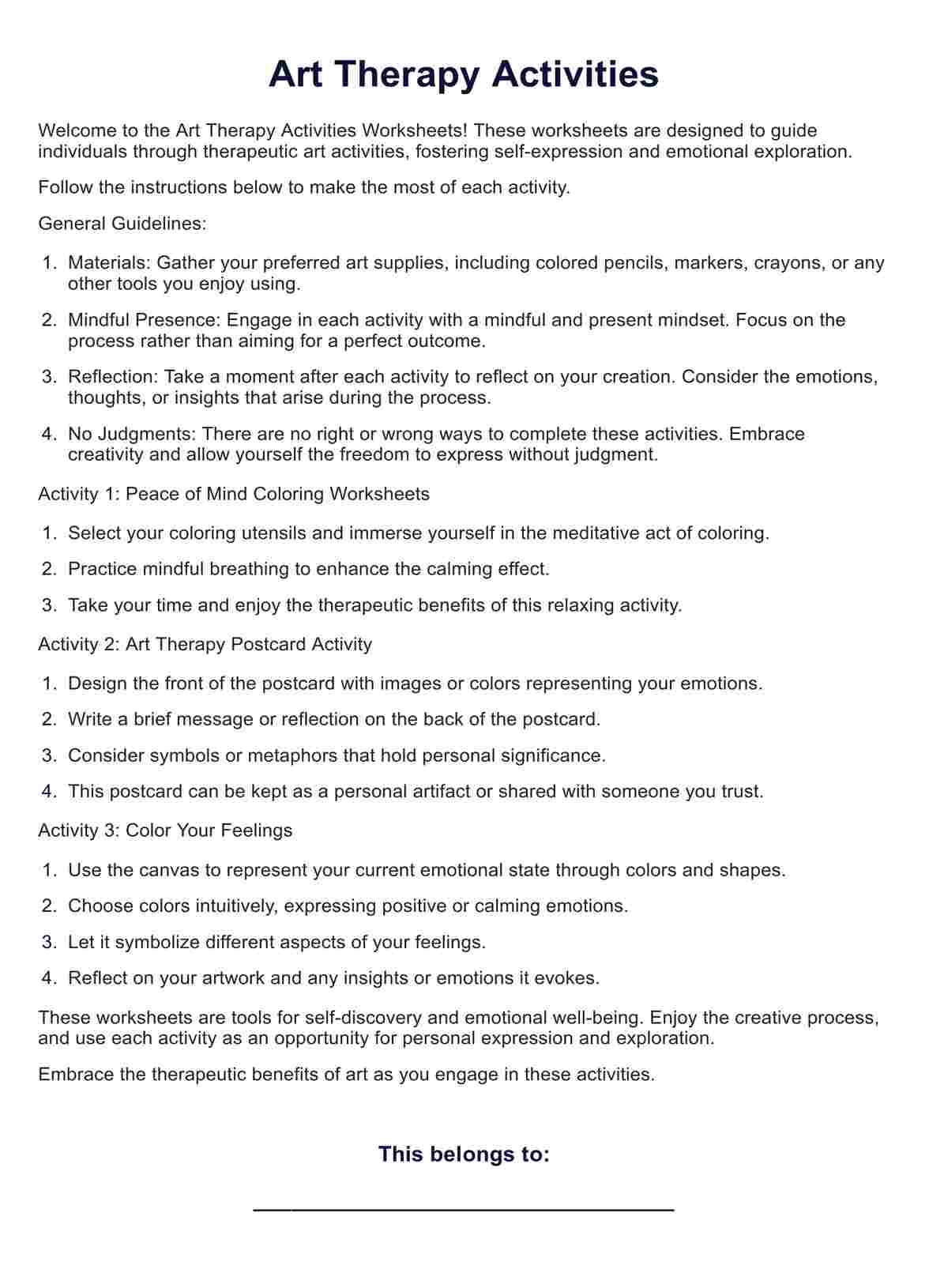 Art Therapy Activities Template U0026 Example Free PDF Download