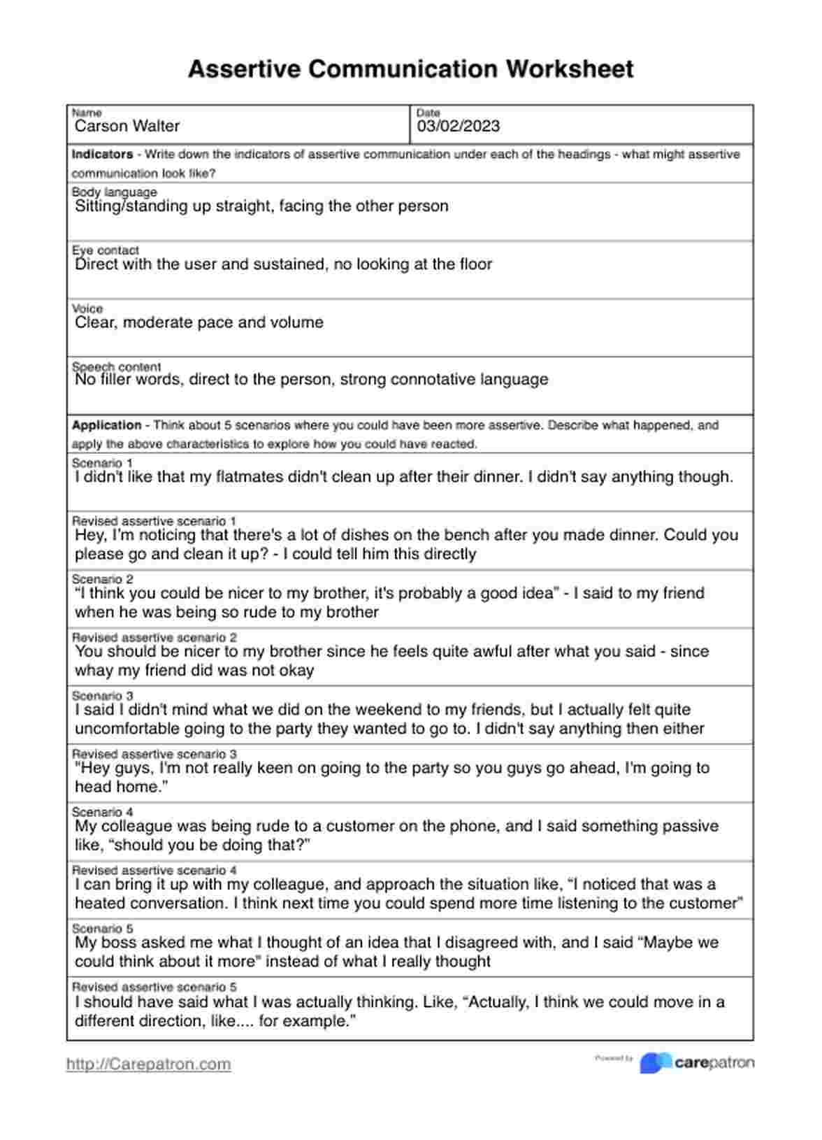 Assertive Communication Worksheet U0026 Example Free PDF Download