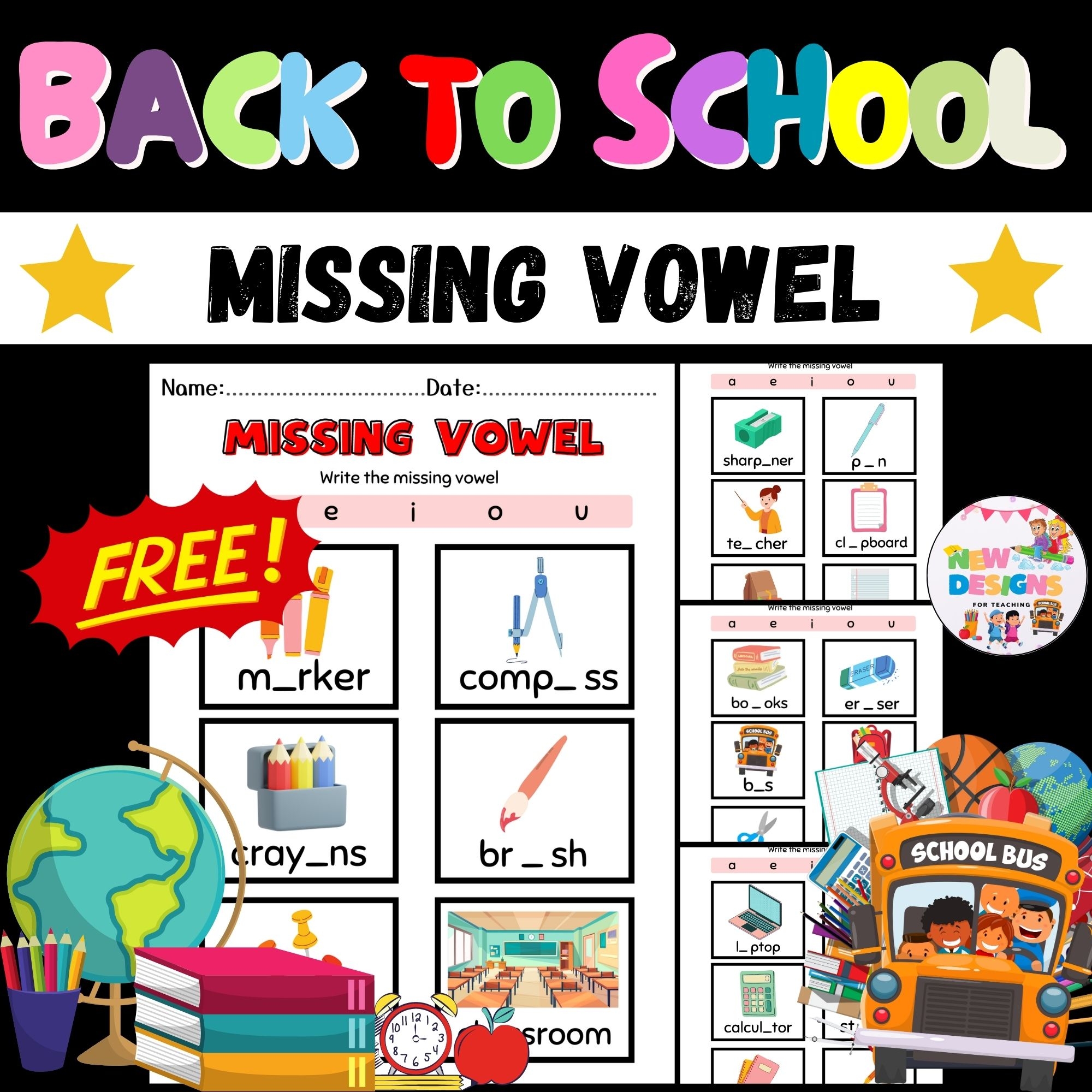 Back To School Missing Vowel Activity Printable Worksheets For 