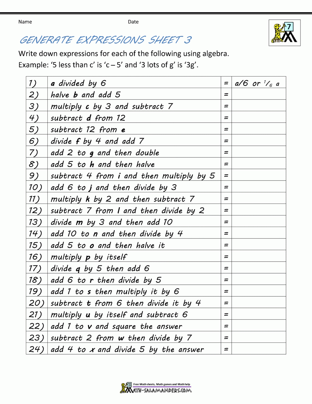 Basic Algebra Worksheets Worksheets Library