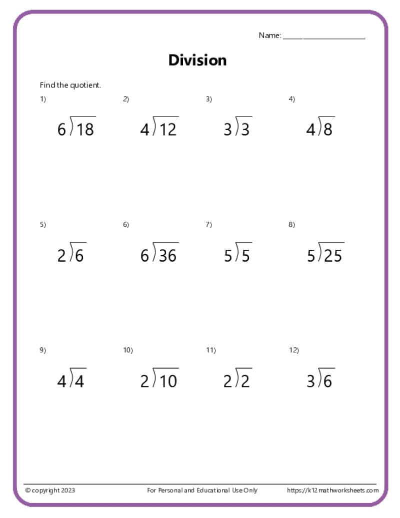 Free Printable 3rd Grade Division Worksheets