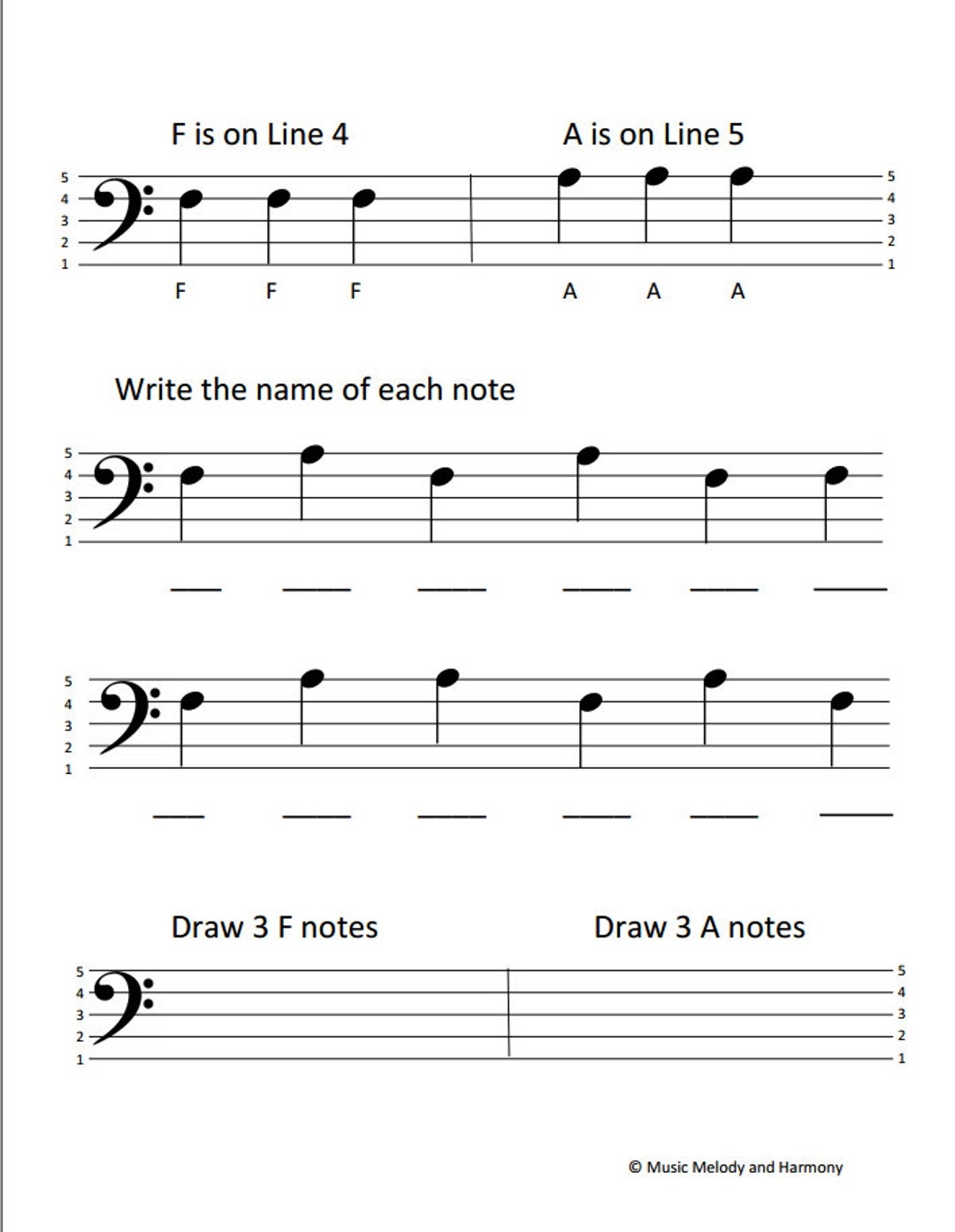 Bass Clef Notes F U0026 A Worksheet Etsy