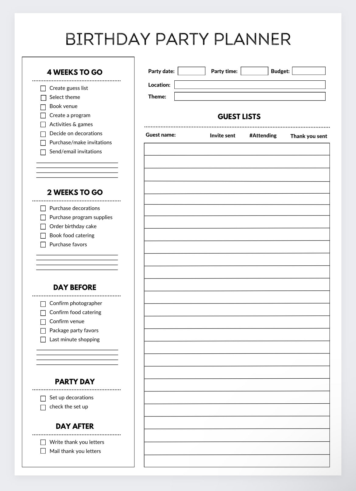 Birthday Planner party Planner event Organizer Event Planning party Checklist guest List Tracker party Planner Party Planning party List Etsy
