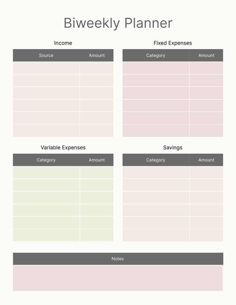 Free Printable Bi Weekly Budget Worksheet