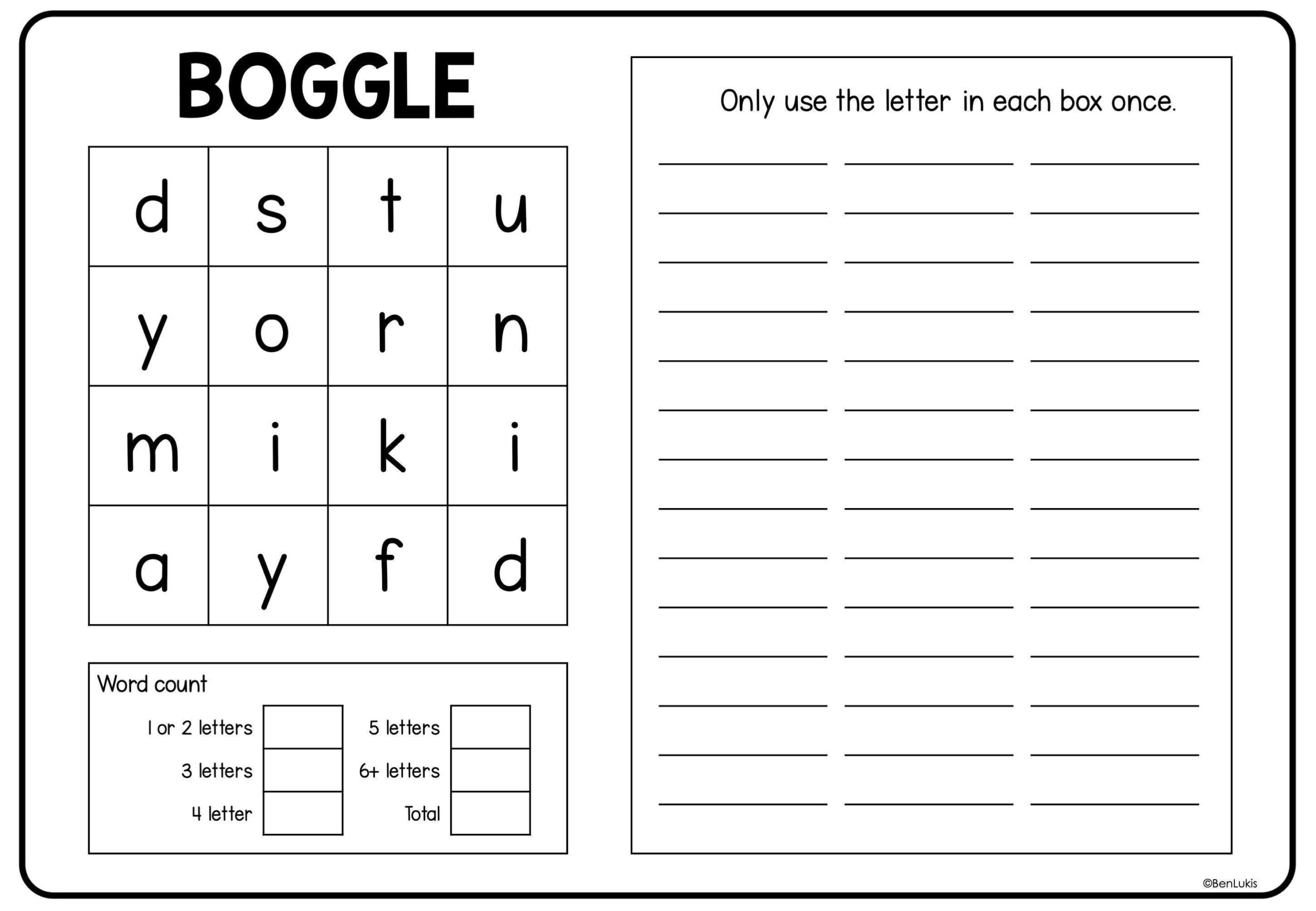 Boggle Word Game Printable Pages Printable Word Puzzle Pages And Educational Game Sheets Making Words And Spelling Practice Worksheets Etsy