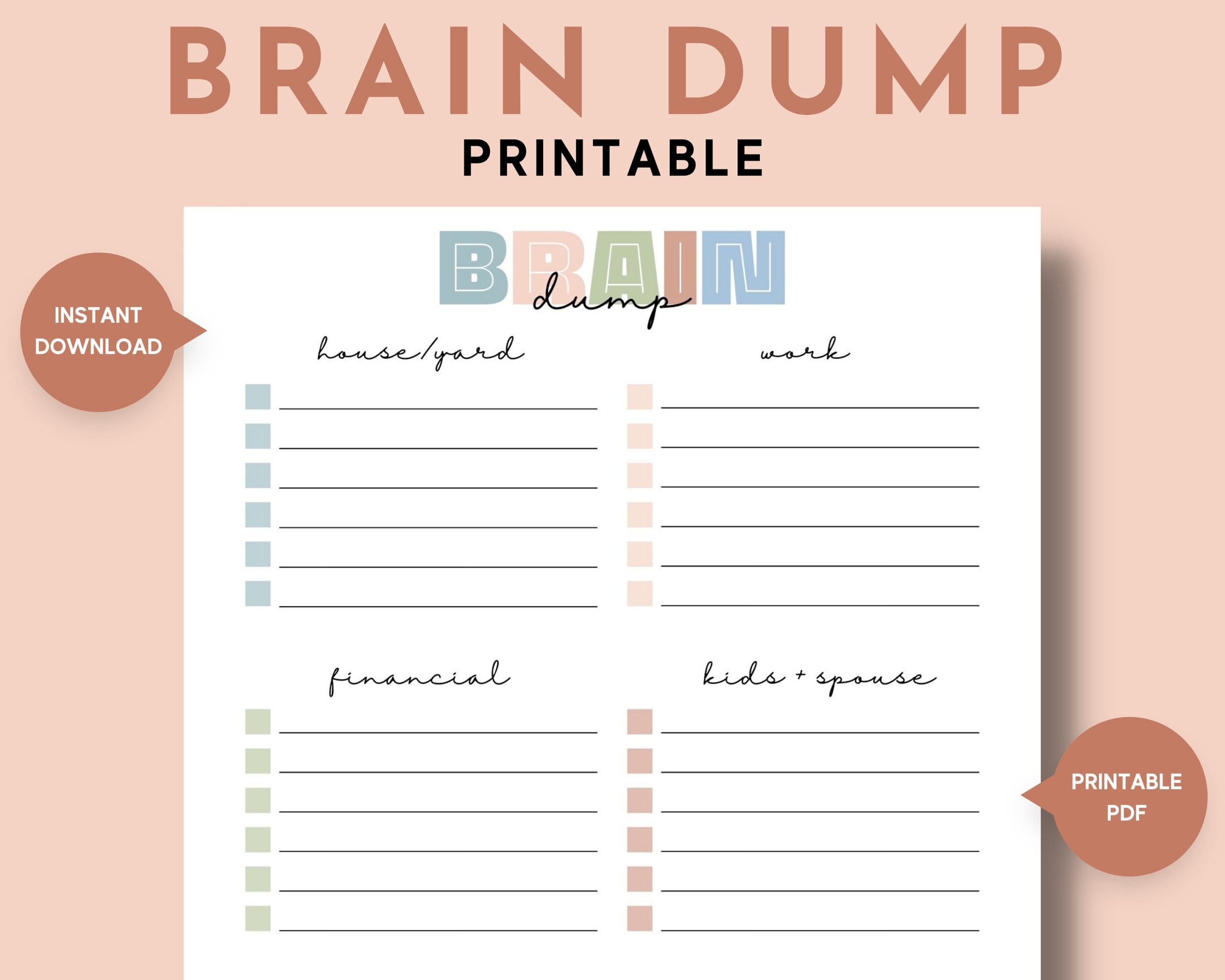 Brain Dump Printable Thought Organizer Worksheet For Busy Moms Task List PDF Instant Download Letter A5 Happy Planner Classic Insert Etsy