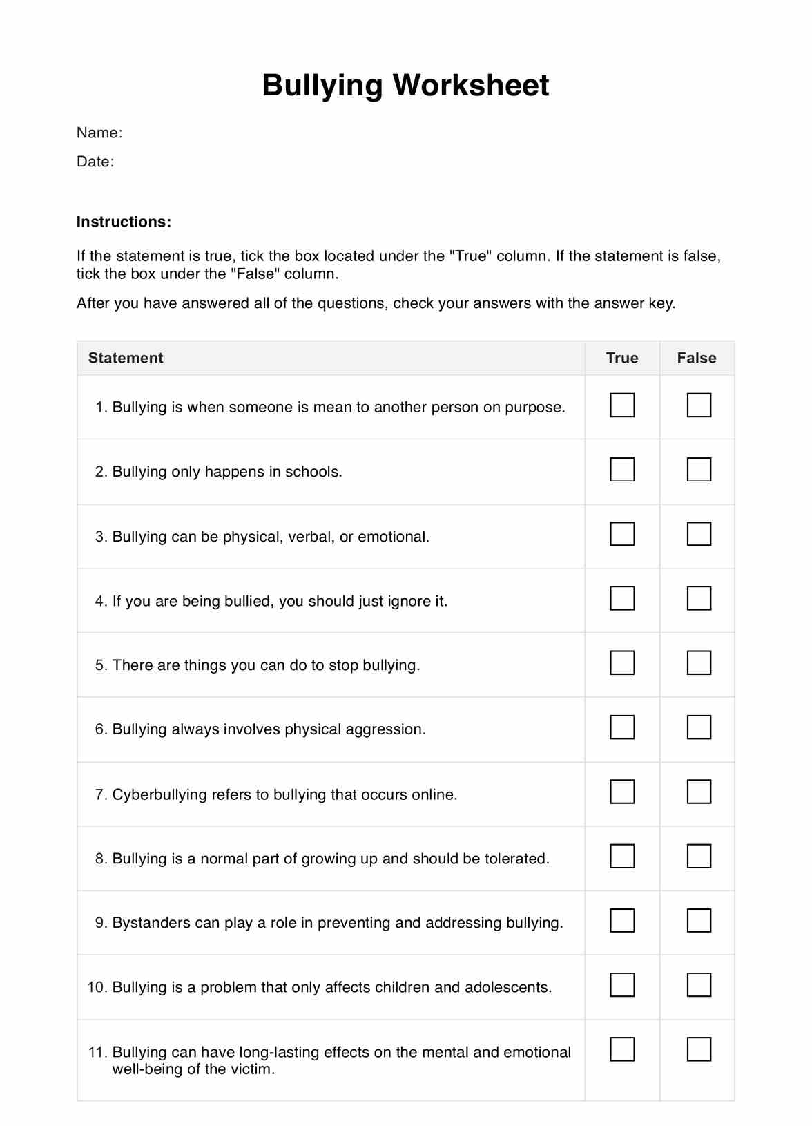 Free Printable Worksheets On Bullying