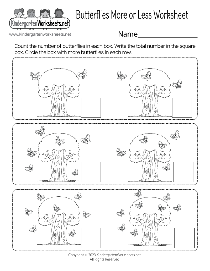 Butterflies More Or Less Worksheet Free Printable Digital U0026 PDF