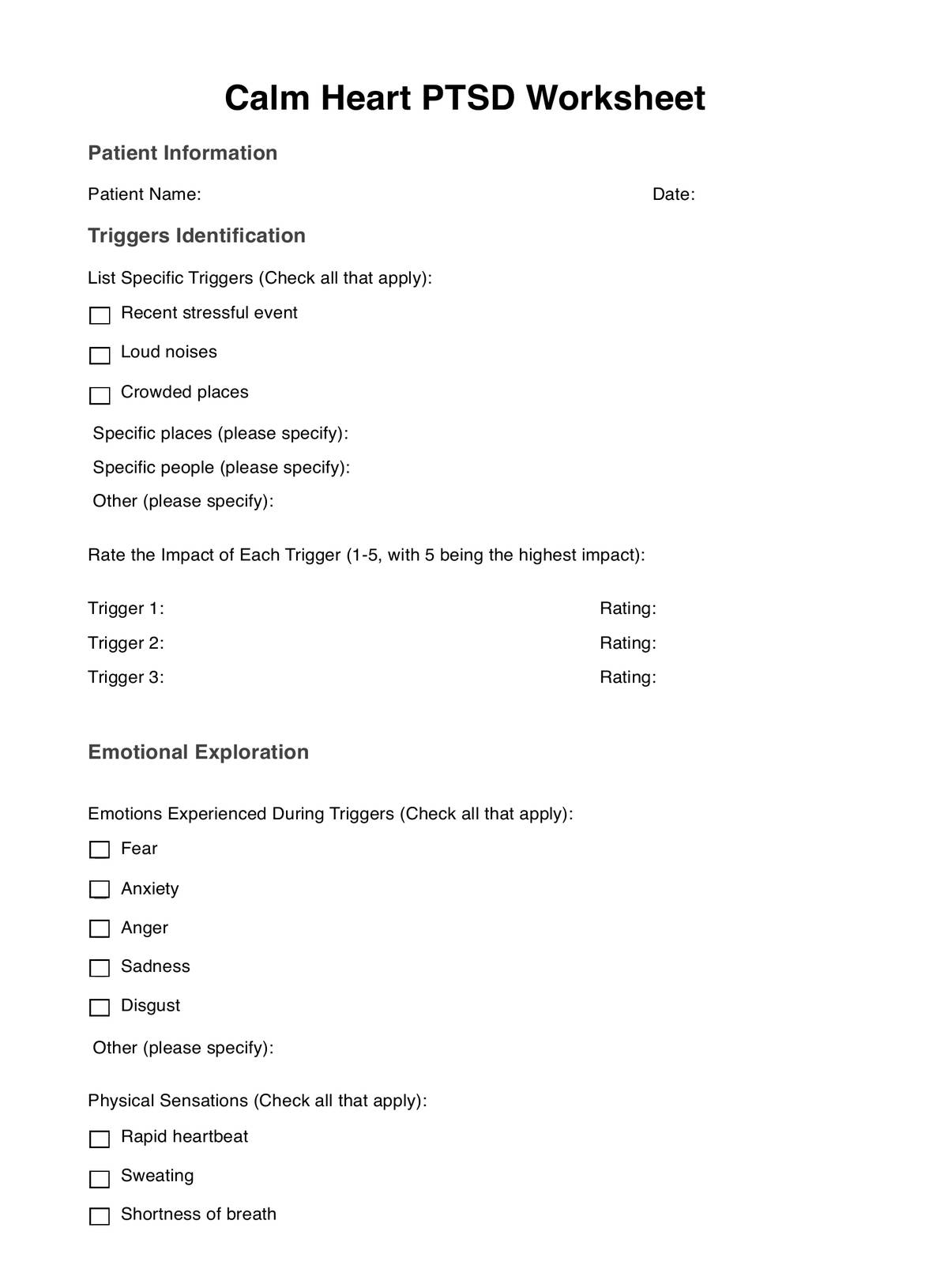 Calm Heart PTSD Worksheet U0026 Example Free PDF Download