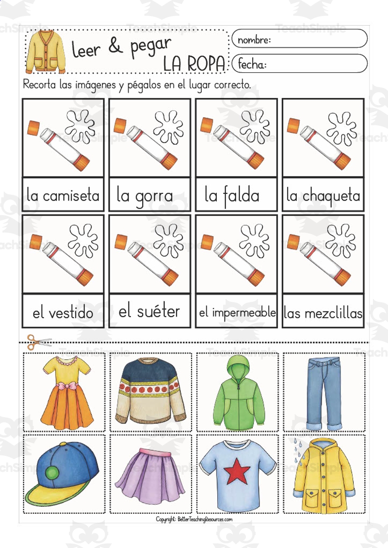 Free Printable Spanish Clothing Worksheets