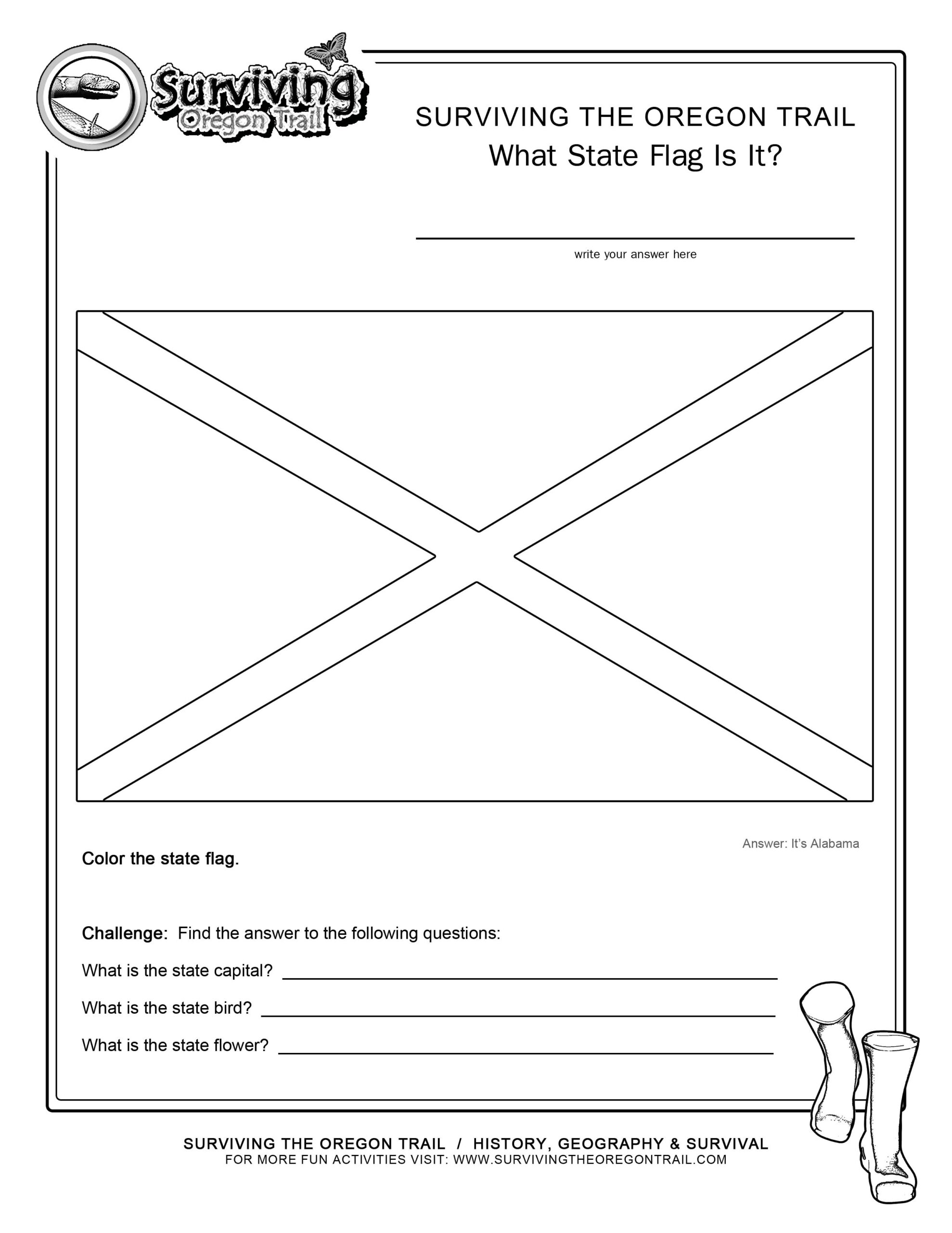 Coloring Page State Flag Alabama Printable Worksheet Surviving