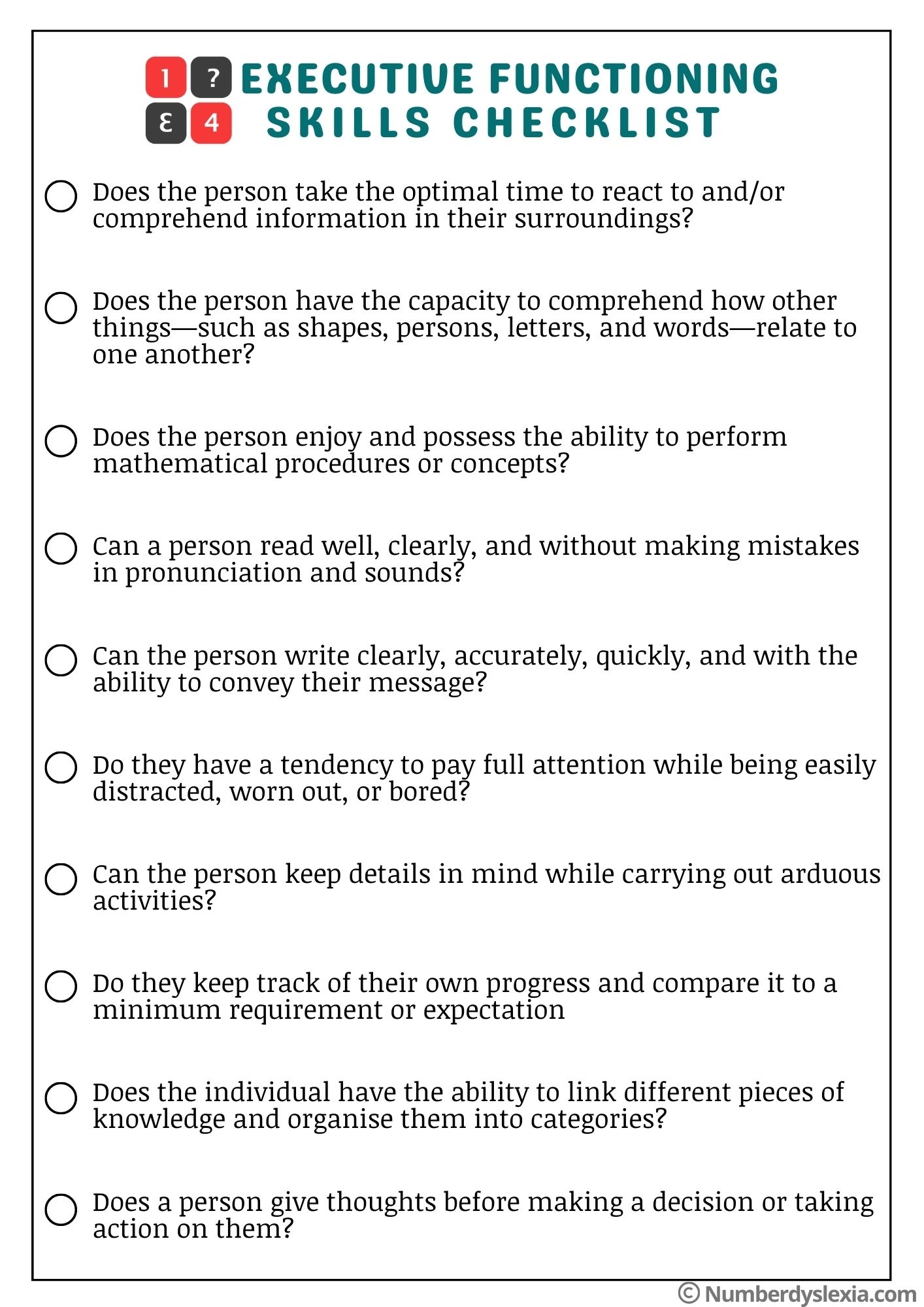 Free Printable Executive Functioning Worksheets