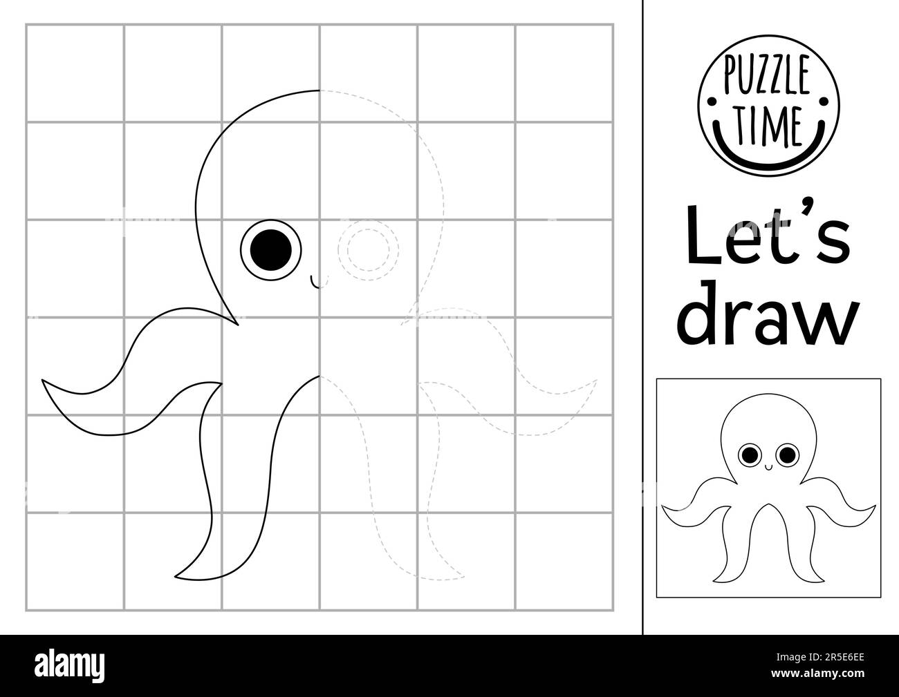 Complete The Octopus Picture Vector Under The Sea Symmetrical Drawing Practice Worksheet Printable Black And White Activity For Kids Copy The Pictu Stock Vector Image U0026 Art Alamy