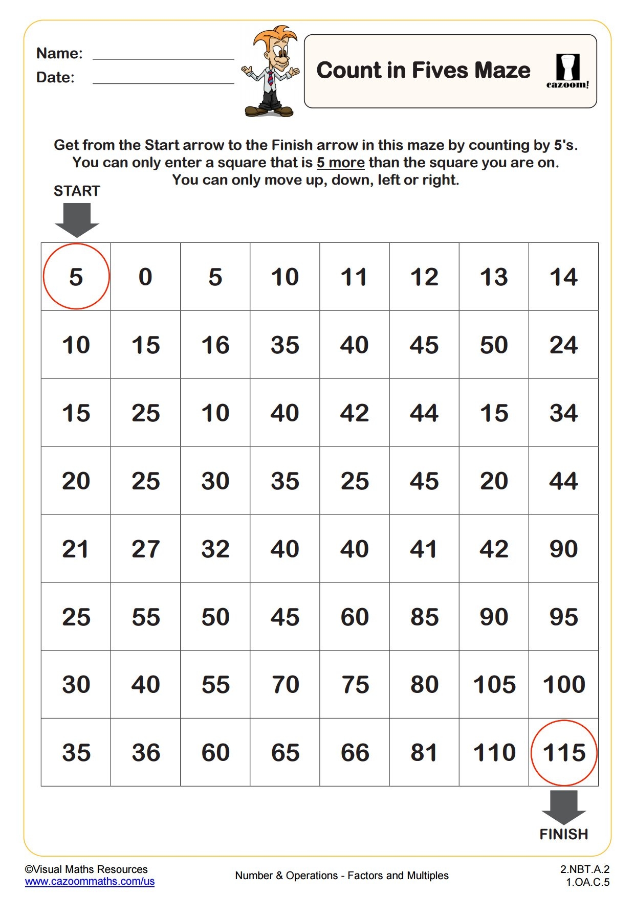 Count In 5s Maze PDF Printable Number And Operations Worksheets